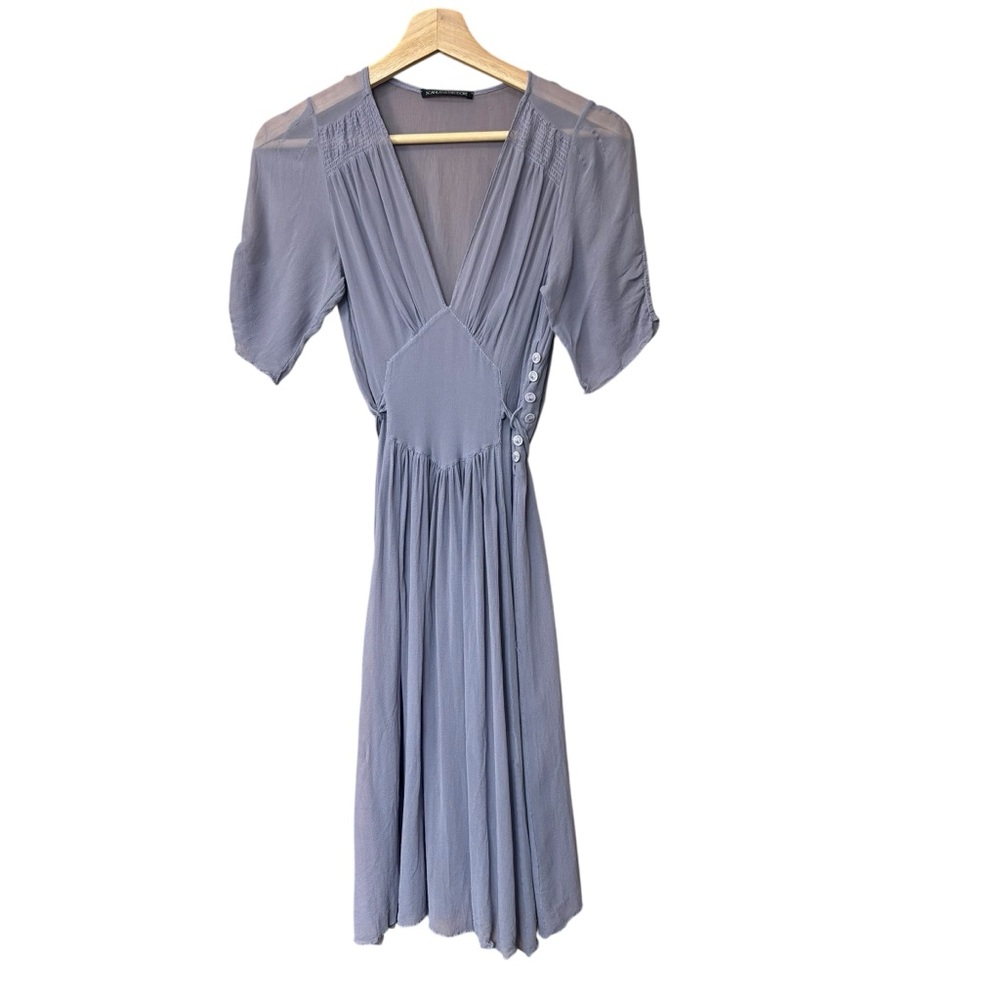 Scanlan‎ & Theodore Purple Sheer Fit Flare Knee Length Dress 100% Silk XS